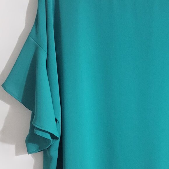 J Jill Wearever Womens Flounced Sleeve Woven Top Size L Green Round Neck Demure - Picture 4 of 13